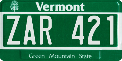 VT license plate ZAR421