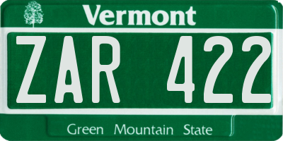 VT license plate ZAR422