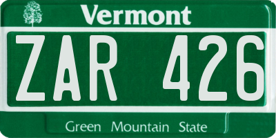 VT license plate ZAR426