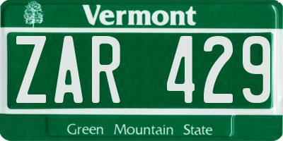 VT license plate ZAR429