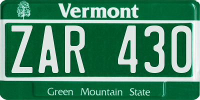VT license plate ZAR430