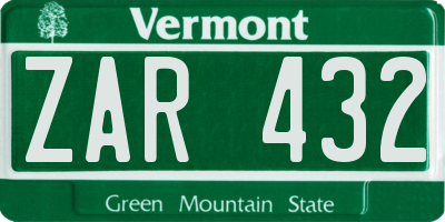 VT license plate ZAR432