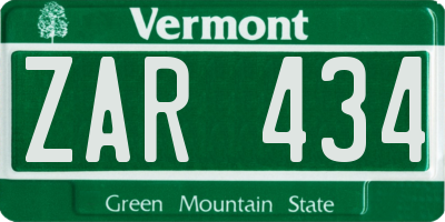VT license plate ZAR434