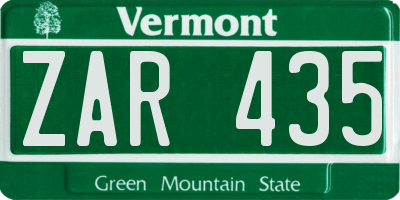 VT license plate ZAR435