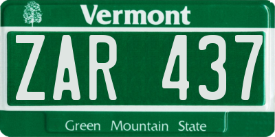 VT license plate ZAR437