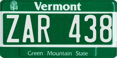 VT license plate ZAR438
