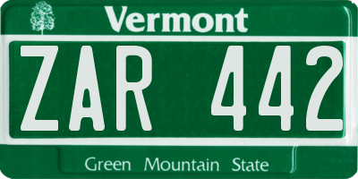 VT license plate ZAR442