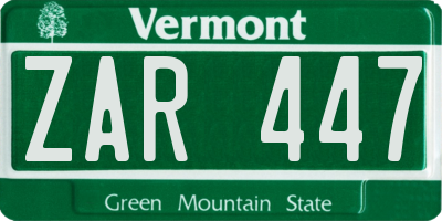 VT license plate ZAR447