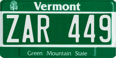 VT license plate ZAR449