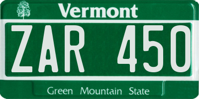VT license plate ZAR450