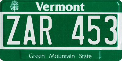 VT license plate ZAR453