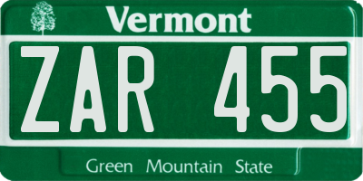 VT license plate ZAR455