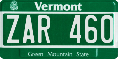VT license plate ZAR460