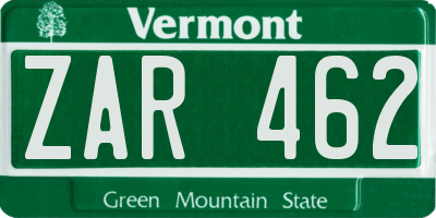 VT license plate ZAR462