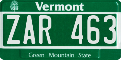 VT license plate ZAR463