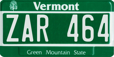 VT license plate ZAR464
