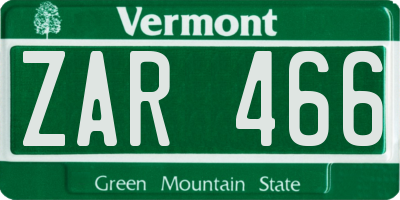 VT license plate ZAR466
