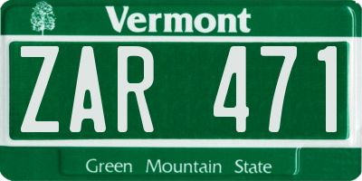 VT license plate ZAR471