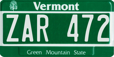 VT license plate ZAR472