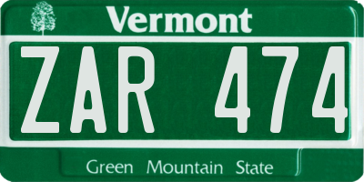 VT license plate ZAR474
