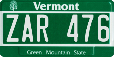 VT license plate ZAR476