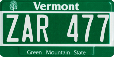VT license plate ZAR477