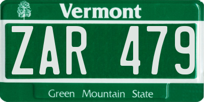 VT license plate ZAR479
