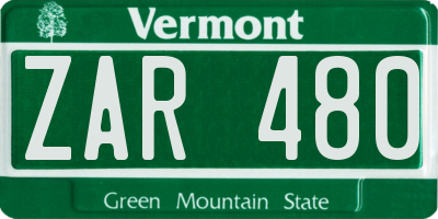 VT license plate ZAR480