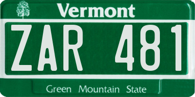 VT license plate ZAR481