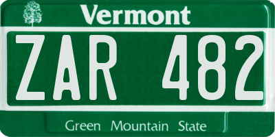 VT license plate ZAR482