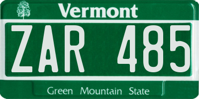 VT license plate ZAR485