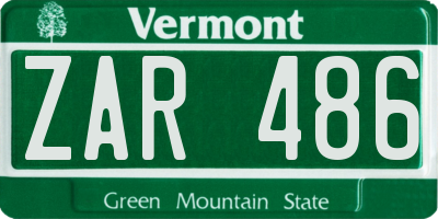 VT license plate ZAR486