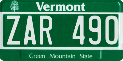 VT license plate ZAR490