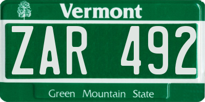 VT license plate ZAR492