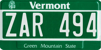 VT license plate ZAR494