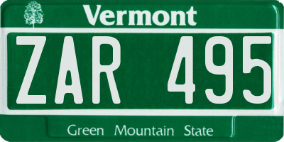 VT license plate ZAR495