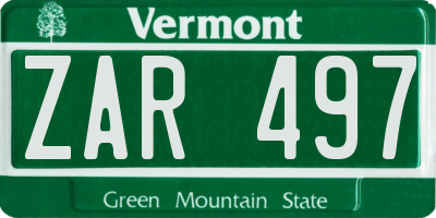 VT license plate ZAR497