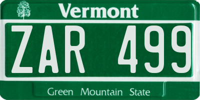 VT license plate ZAR499