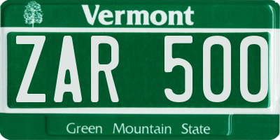VT license plate ZAR500