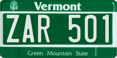 VT license plate ZAR501