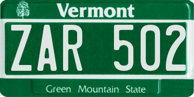 VT license plate ZAR502