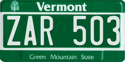 VT license plate ZAR503