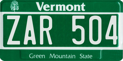 VT license plate ZAR504