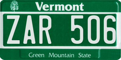 VT license plate ZAR506