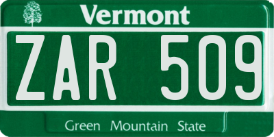 VT license plate ZAR509