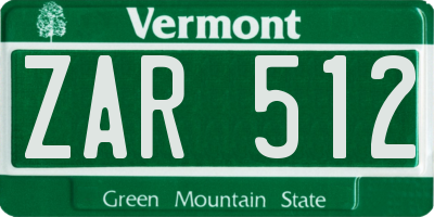 VT license plate ZAR512