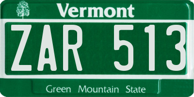 VT license plate ZAR513