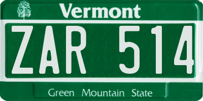 VT license plate ZAR514