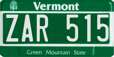 VT license plate ZAR515