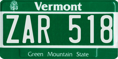 VT license plate ZAR518